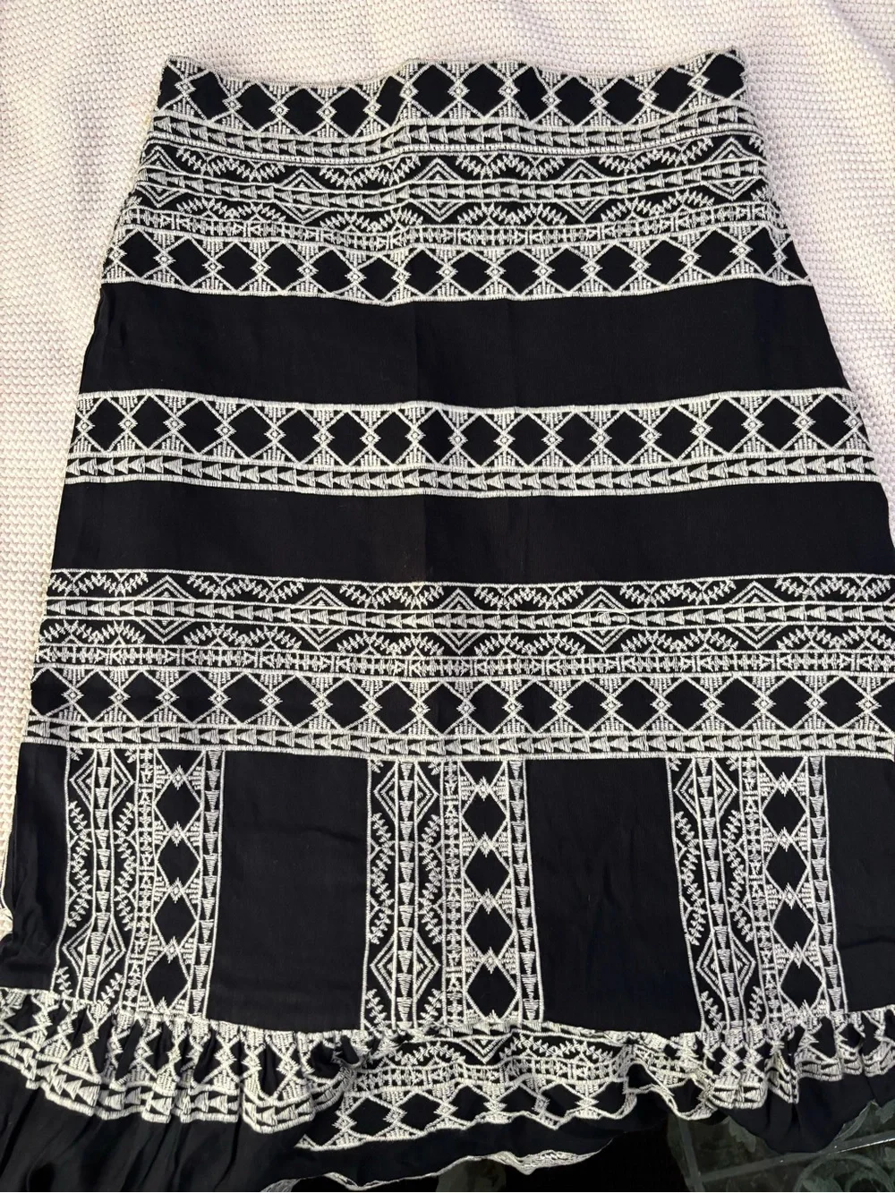 Zara Black Skirt with White Embroidered Bands - Picture 2 of 3